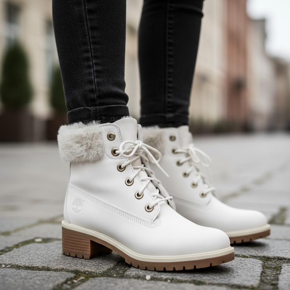 NWB 🌟 Timberland Women's White Lace Up Boots 🥾 - Picture 2 of 5